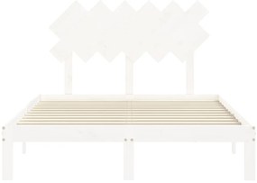 Estrutura de cama de casal c/ cabeceira madeira maciça branco