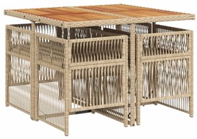 5 pcs conjunto de jantar p/ jardim com almofadões vime PE bege