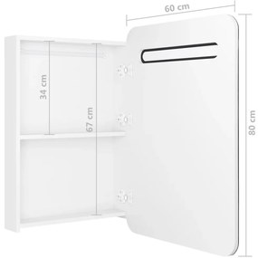 Armário espelhado casa de banho LED 60x11x80cm branco brilhante