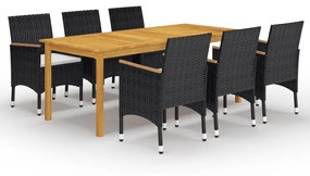 vidaXL 7 pcs conjunto de jantar para jardim preto