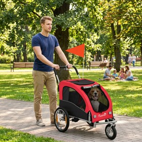 Atrelado de Bicicleta para Cão 2-em-1, 160 x 71 x 101 cm, Com Suspensão, Vermelho