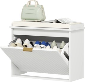Banco spateira 62 x 26 x 47,5 cm com almofada de assento estofada e gaveta rebatível para o corredor ou quarto, branco