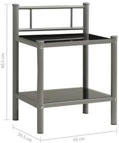 Mesas de cabeceira 2 pcs metal cinzento e vidro preto