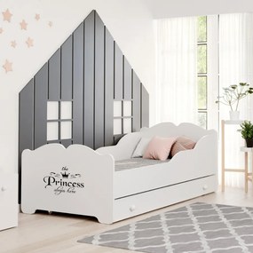 Cama infantil ANNA branca com gaveta 160x80 - ilustração princesa - colchão e estrado incluído