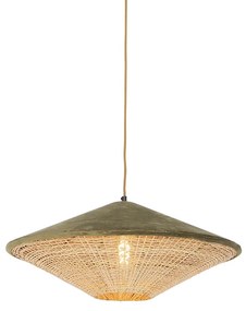 Candeeiro de suspensão rústico verde veludo com ráfia 60cm - Frills Can Country / Rústico,Oriental