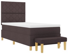 Cama Box com Colchão &amp; Banco Marrom Escuro 90x200 cm Tecido