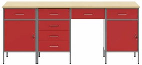 Conjunto de Armário e Mesa de Trabalho VidaXL 4 Peças Vermelho em Made