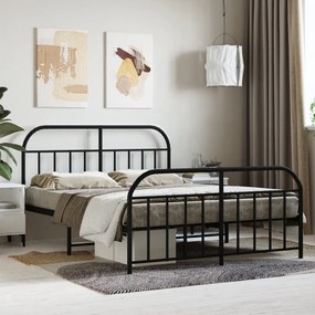 Estrutura de cama com cabeceira e pés 140x190 cm metal preto