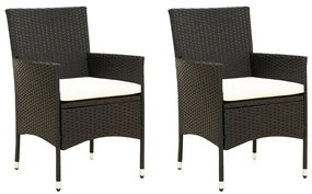 316680 vidaXL Cadeiras de jardim com almofadões 2 pcs vime PE preto
