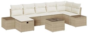 Conjunto de Sofá de Jardim de 8 Peças com Almofadas Bege de Polirattan