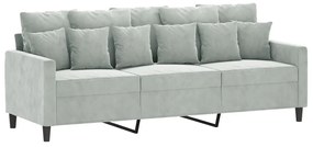 3 pcs conjunto de sofás com almofadões veludo cinzento-claro