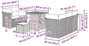 Conjunto de Sofás de Jardim de 8 Peças com Almofadas Rattan Preto Acác