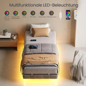 Estrutura de cama 90 x 200 cm (COLCHÃO NÃO INCLUIDO), com iluminação LED, base de cama cinzenta