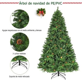 Árvore de Natal iluminada de 2,25 m com suporte Árvore de Abeto Artificial Decoração de Natal em Casa Festa Verde