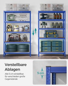 Estante de arrumação garagens, escritório, arrumos com 5 prateleiras em design industrial 60 x 120 x 200 cm Azul