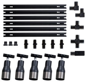 Sistema de iluminação de trilho moderno com 5 focos Gunmetal monofásicos - Iconic Kohua