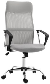HOMCOM Cadeira de Escritório de Tecido de Malha Encosto para a Cabeça de PU Mecanismo de Inclinação 63x65x109-119 cm Cinza