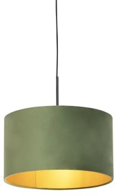 Candeeiro de suspensão com abajur de veludo verde com dourado 35 cm - Combi Country / Rústico,Rústico