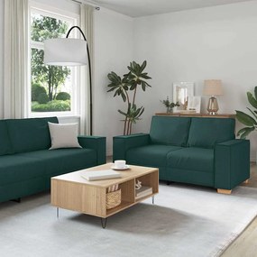Conjunto de Sofá de 3 Peças com Almofadas em Tecido Verde Escuro