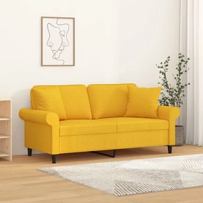 vidaXL Sofá 2 lug. c/ almofadas/almofadões 140 cm tecido amarelo-claro