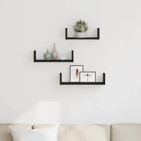 Prateleiras parede 3 pcs derivados madeira carvalho preto