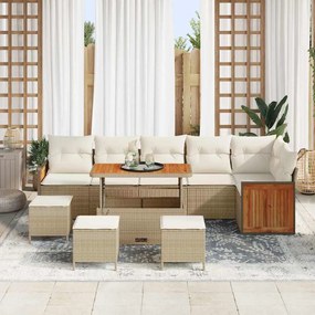 Conjunto de Sofá de Jardim com 10 Peças e Almofadas em Bege de Rattan Acácia