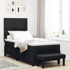 Cama Box Spring com Colchão e Banco Preto 90x190 cm Tecido