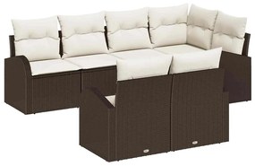 Conjunto de Sofá de Jardim 7 Peças com Almofadas Marrom em Rattan Sint