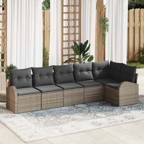 Conjunto de Sofás de Jardim com 6 Peças e Almofadas de Polyrattan Cinz