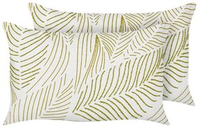Conjunto de 2 almofadas decorativas com padrão de folhas em algodão branco e verde 30 x 50 cm SPANDOREA Beliani