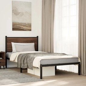 vidaXL Estrutura de cama sem colchão 100x200cm metal carvalho castanho