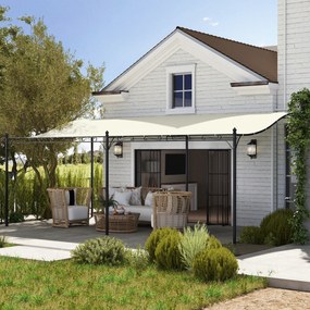 Pérgola de Parede 591x298x200-253 cm Pérgola com Teto de Poliéster Impermeável e Estrutura Metálica  Creme