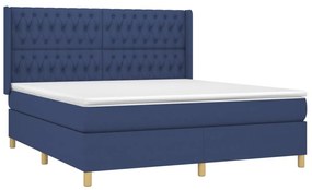 Cama box spring c/ colchão e LED 180x200 cm tecido azul