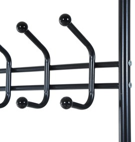 HOMCOM Móvel Cabide de Entrada com 18 Ganchos e Sapateira Armário de Entrada com Cabide com 3 Prateleiras 67x30x185 cm Preto