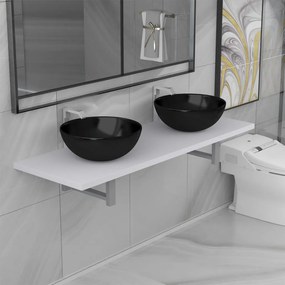 vidaXL Conjunto de móveis de casa banho 3 peças cerâmica branco