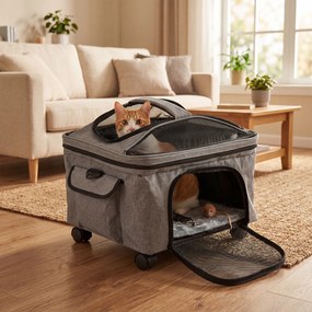 Transportadora para Animais de Estimação com Rodas, 33 x 43 x 35 cm, Dobrável com Pega Telescópica, Cinzento