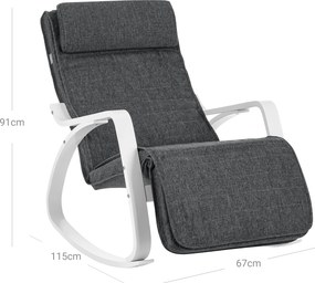 Cadeira de baloiço com apoio para os pés regulável em 5 direcções Cinzento escuro + branco