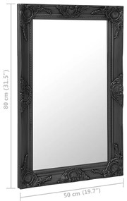 Espelho de parede estilo barroco 50x80 cm preto