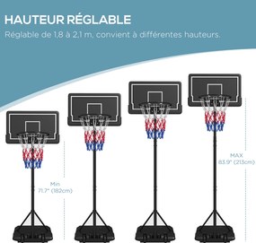 Cesto de basquetebol para exterior com altura ajustável de 182-213/220-250 cm, cesto de basquetebol com base e Rodas, preto