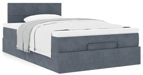 Cama otomana com colchão 120x190 cm veludo cinzento-escuro
