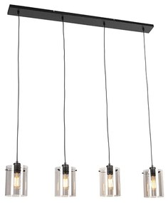 Candeeiro de suspensão design preto com vidro fumê 4 luzes - Dome