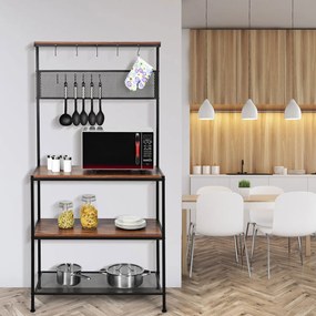 Armario Cozinha Prateleira de Microondas com Ganchos e Painel de Rede Ideal para Estudo de Cozinha Sala de Estar 84 x 40 x 171 cm