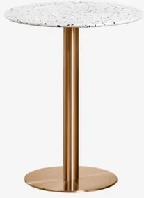 Mesa De Bar Redonda Ø60 Cm Em Terraço Xiren Terrazzo Marfim E Preto - Ouro Rosa Escovado - Sklum