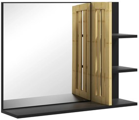 HOMCOM Espelho de Parede para Casa de Banho com Prateleiras de Arrumação 3 Prateleiras Laterais 1Prateleira Inferior Madeira de Bambu | Aosom Portugal