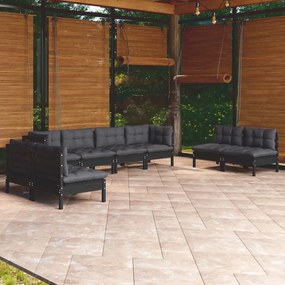 vidaXL 9 pcs conjunto lounge jardim c/ almofadões pinho maciço