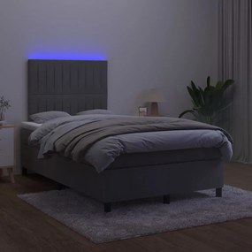 Cama box spring c/ colchão/LED 120x200cm veludo cinzento-escuro