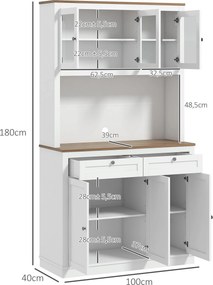 Armário de Cozinha Móvel Auxiliar de Cozinha com 3 Portas de Vidro Com
