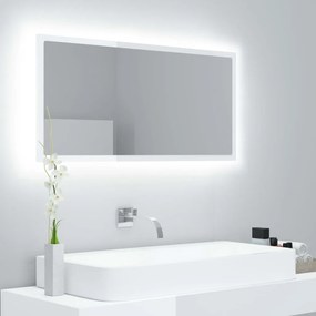 Espelho casa banho c/ LED 90x8,5x37cm acrílico branco brilhante