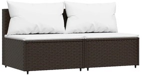 3 pcs conjunto lounge jardim c/ almofadões vime PE castanho