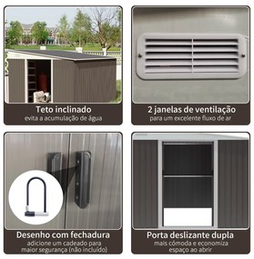 Abrigo de Jardim 8,9 m² 280x345x201 cm Abrigo de Exterior de Aço para Armazenamento com Portas e 2 Janelas Cinza